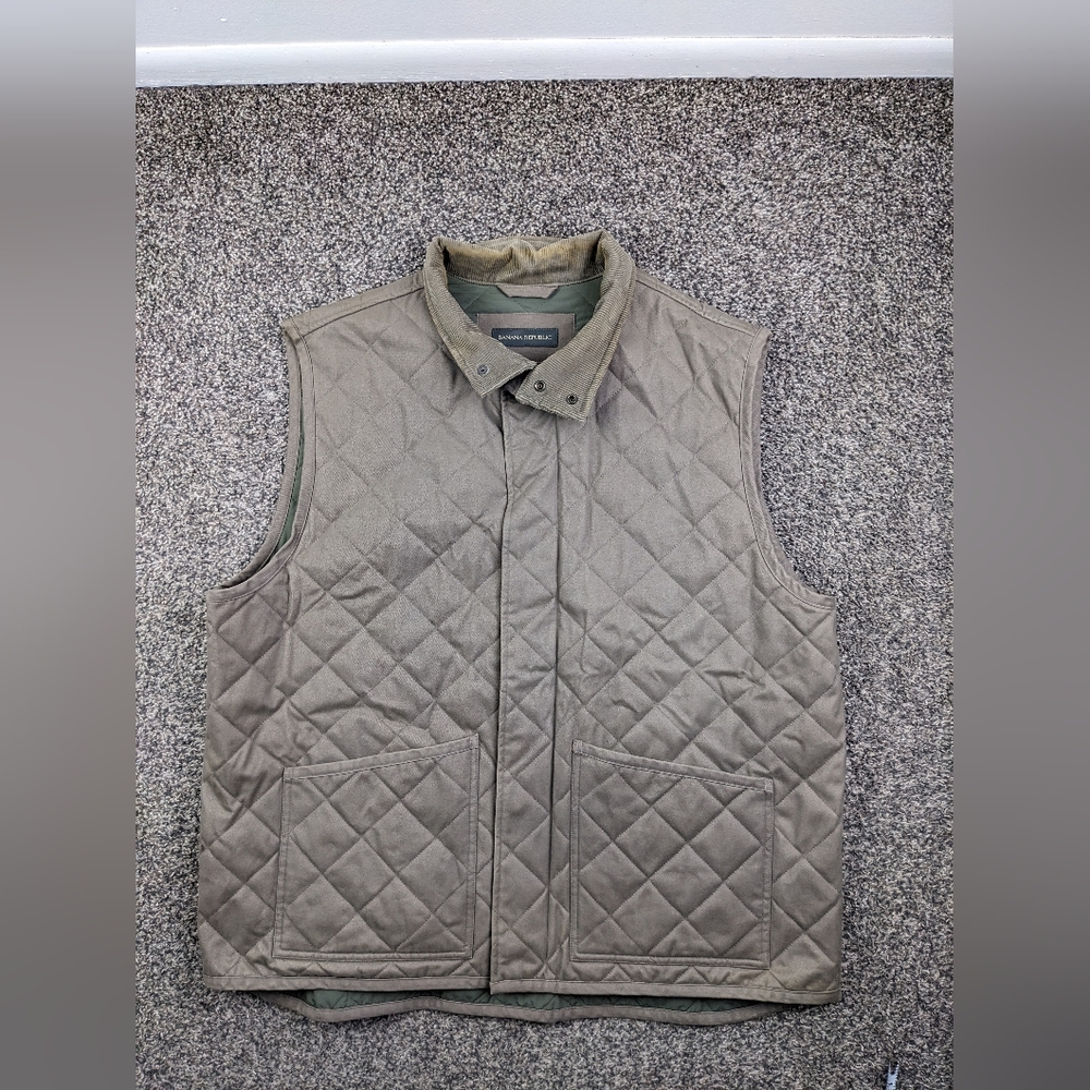 Vintage 2002 Banana Republic Vest Canvas Quilted Corduroy Collar Tan Mens XL Y2K